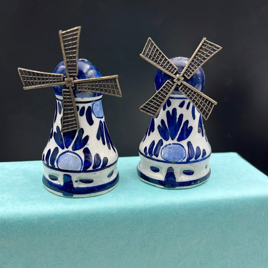 Blue windmill salt and pepper shakers