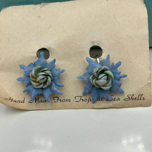 Blue shell clip on earrings