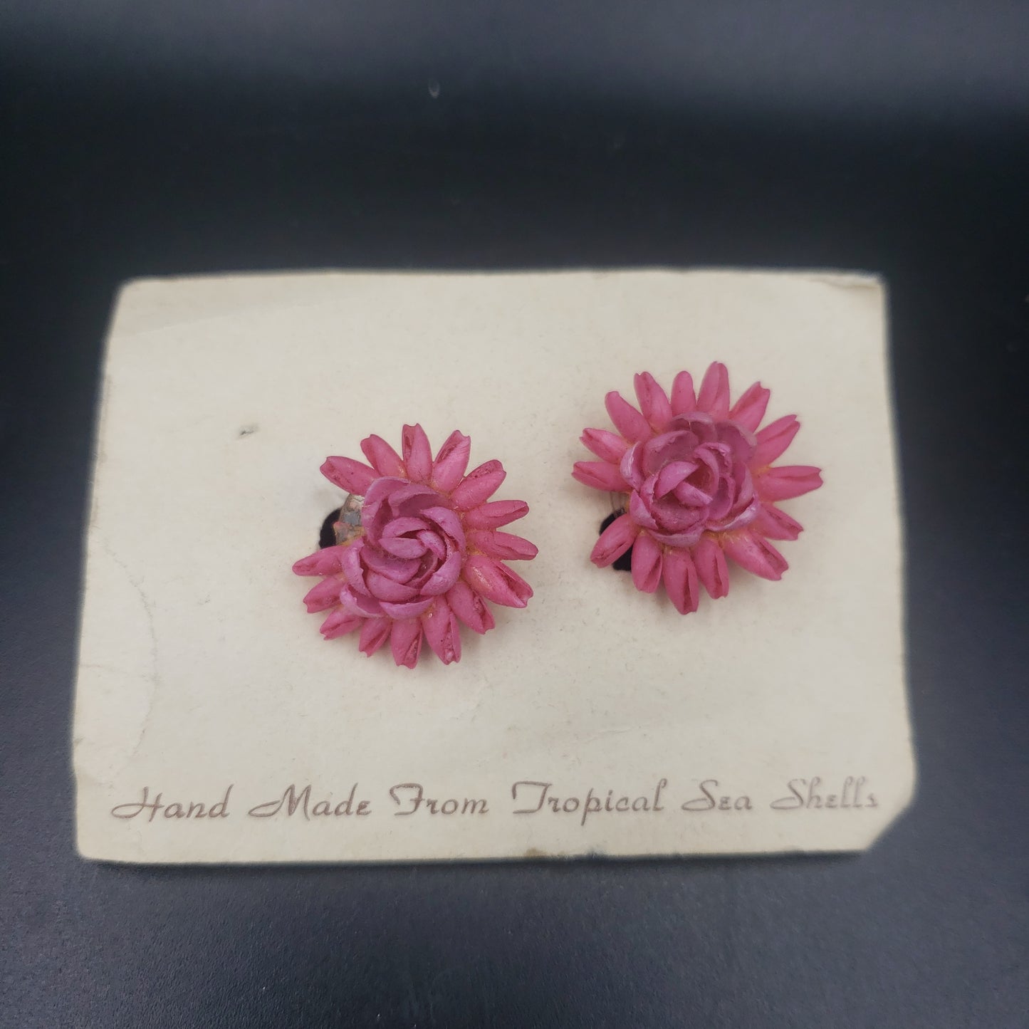 Clip on pink flower earrings