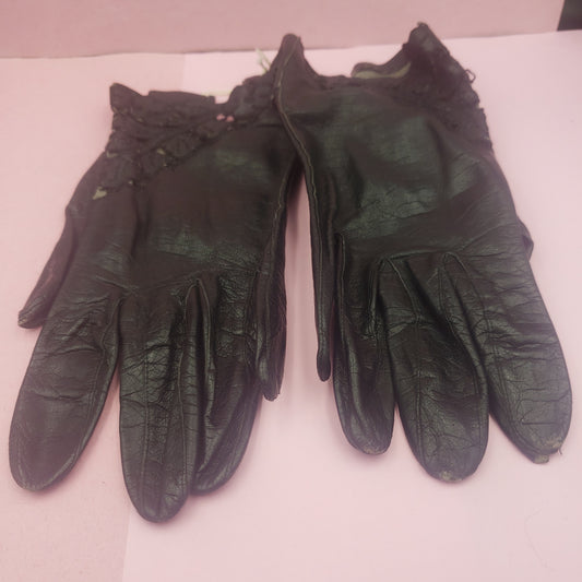 Black leather cutout gloves