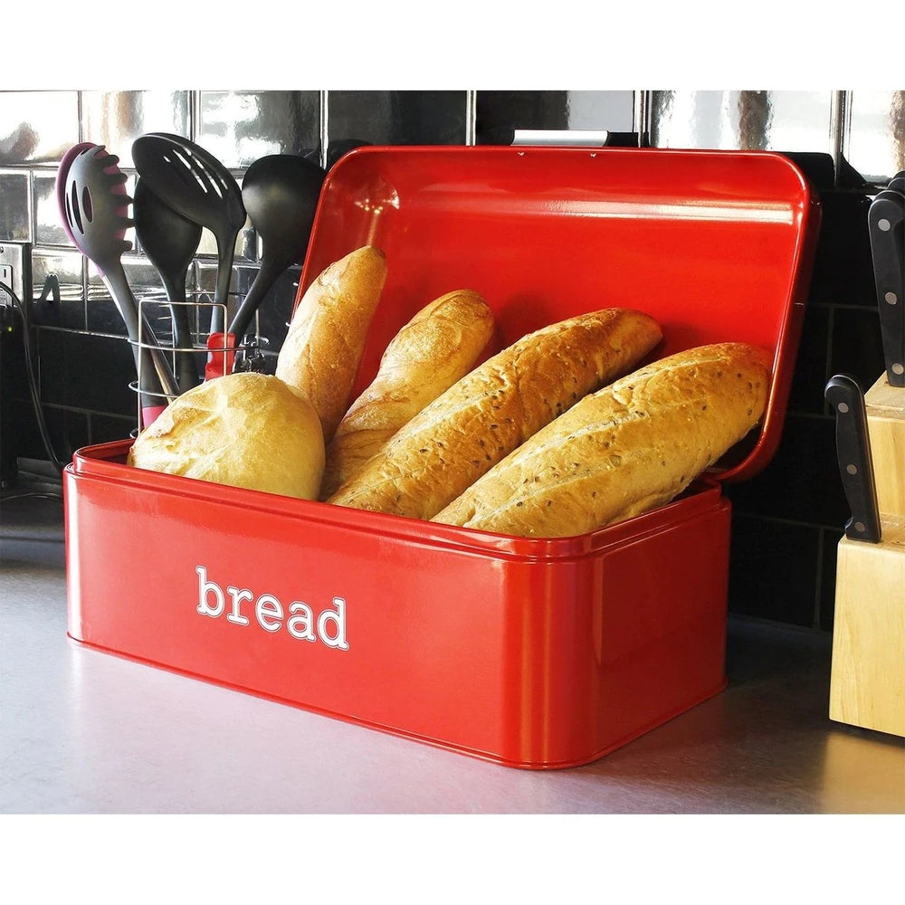 Stainless Steel Bread Box Storage Container for Kitchen Counter Loaves, Red