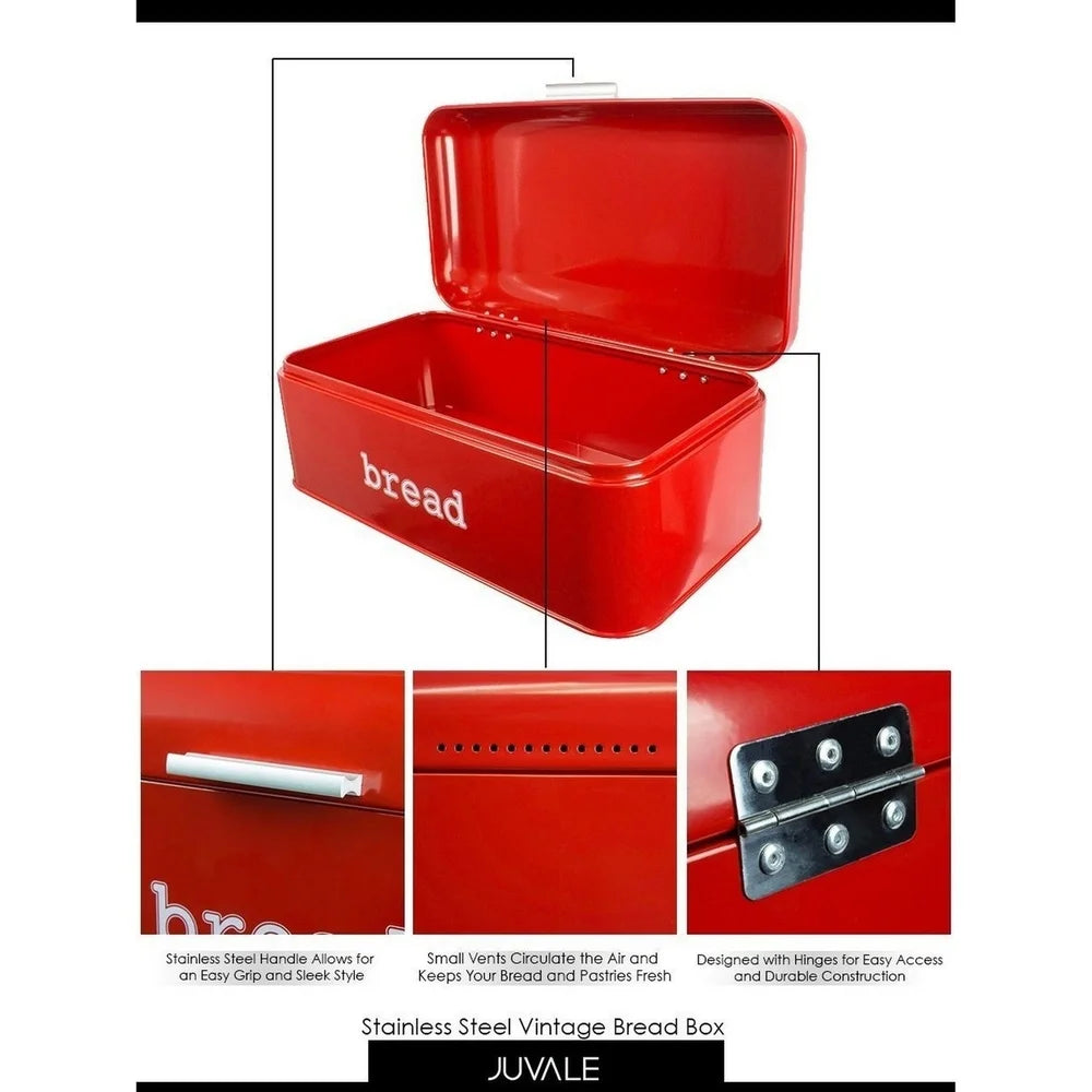 Stainless Steel Bread Box Storage Container for Kitchen Counter Loaves, Red