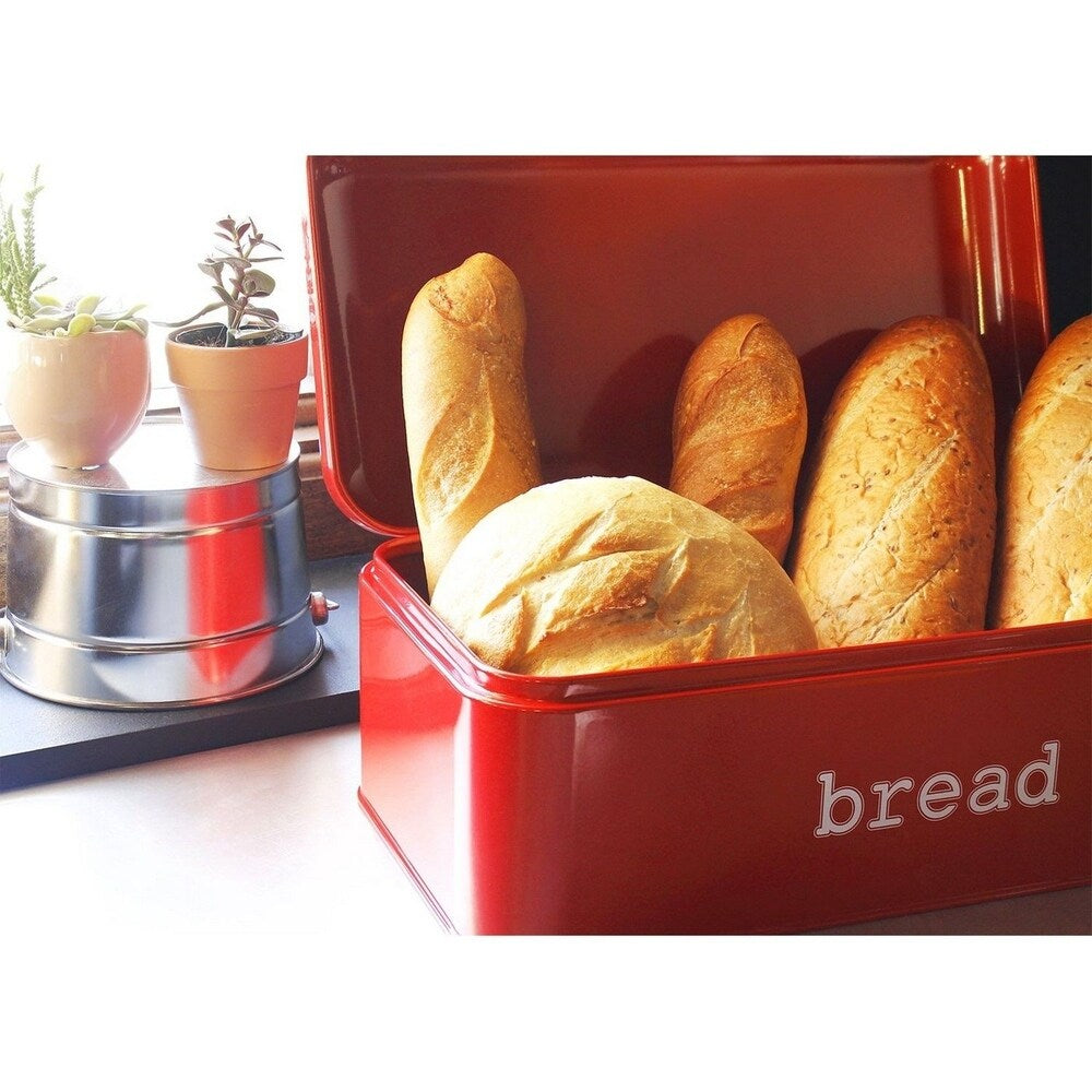 Stainless Steel Bread Box Storage Container for Kitchen Counter Loaves, Red