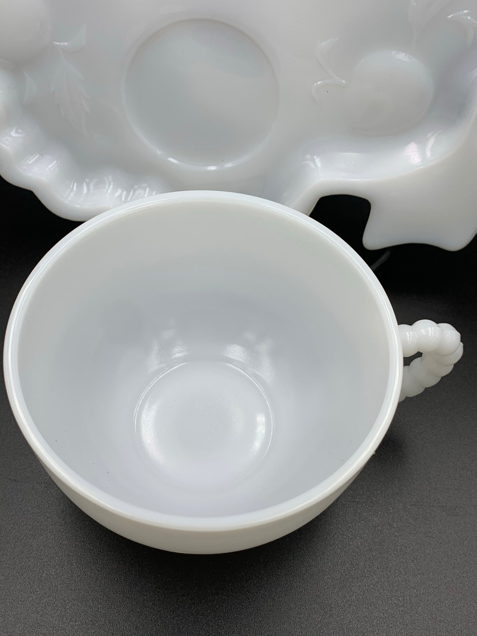 Hazel Atlas Apple Orchard Milk Glass Snack Set, Set of outlets 4, Vintage.