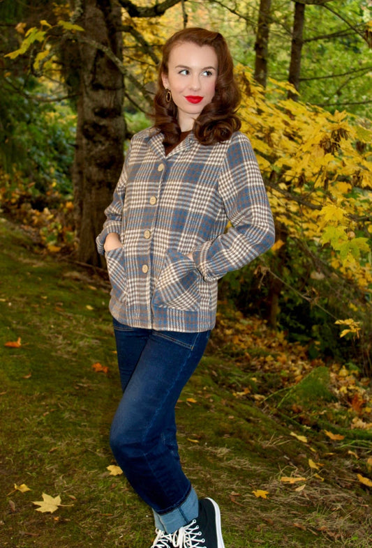 1940's Button Down Jacket-Blue/Tan