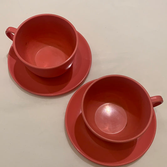 Coral Plastic Molded Arts Teacup Set