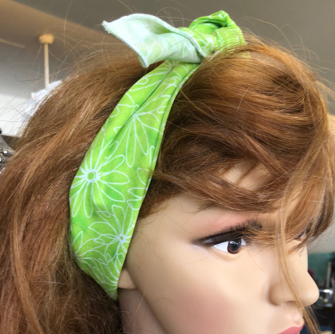 Lime Green Daisy Print Hair Tie / Headband