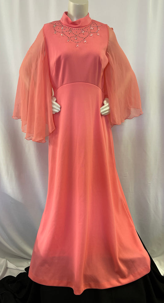 Pink Maxi Gown With Chiffon Sleeves