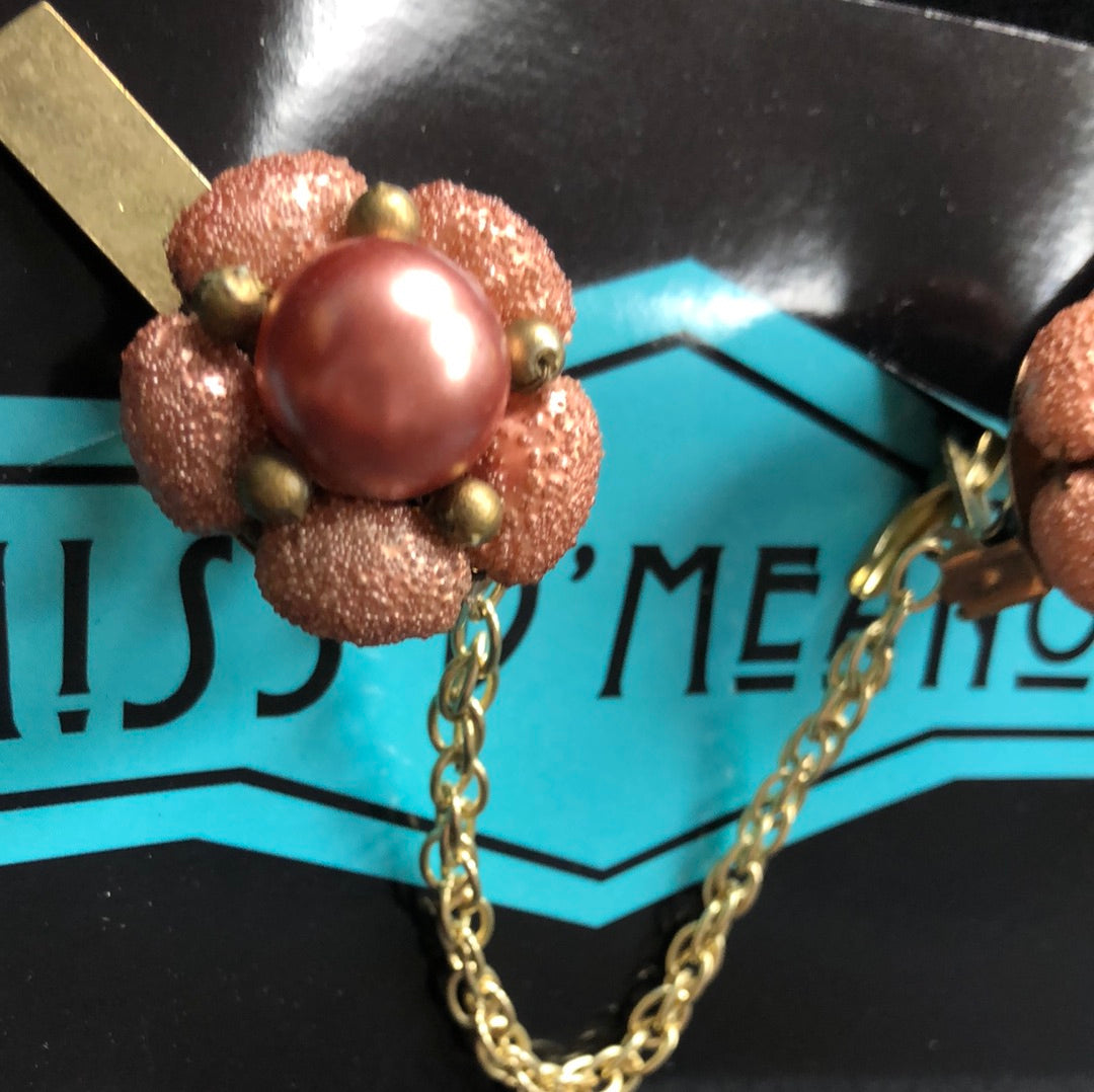 Sweater Clip - Coppery Pink bead cluster with Gold