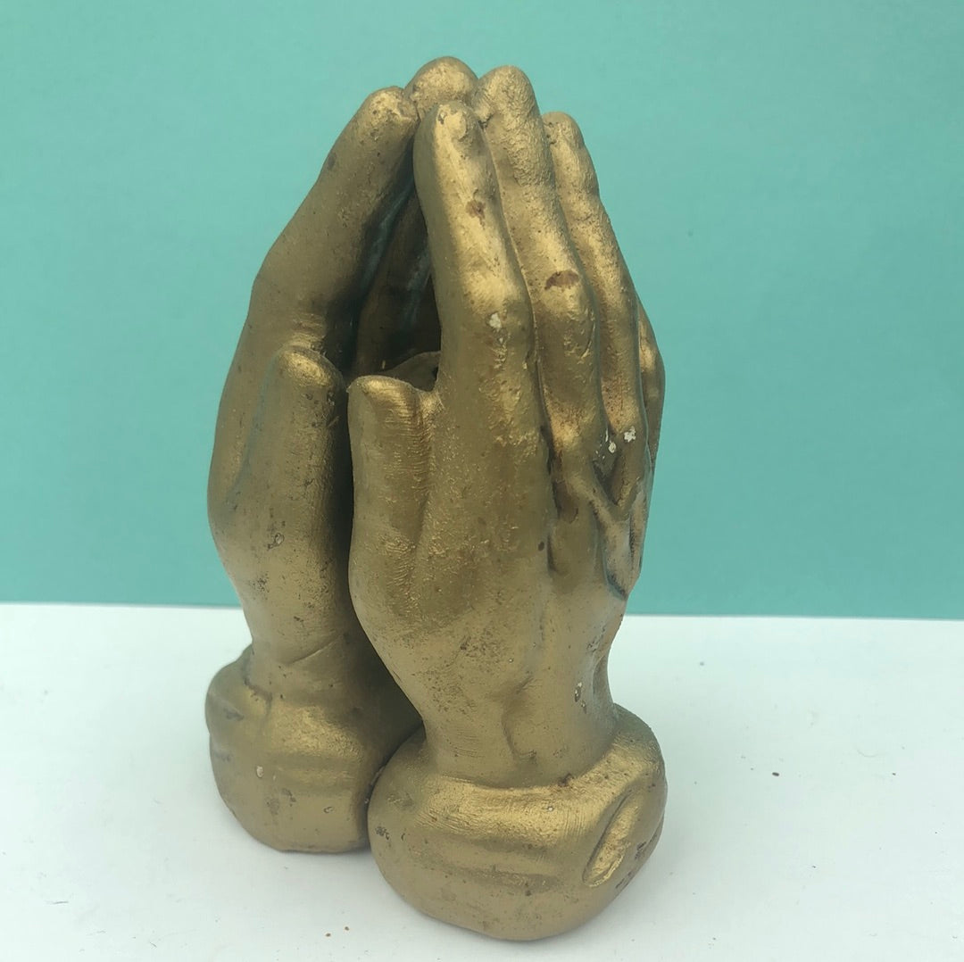 Gold praying hand salt and pepper shakers
