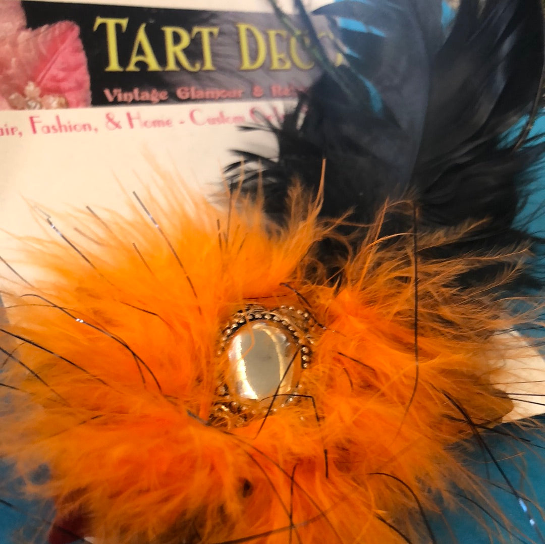 Tart Deco orange and black hair feather