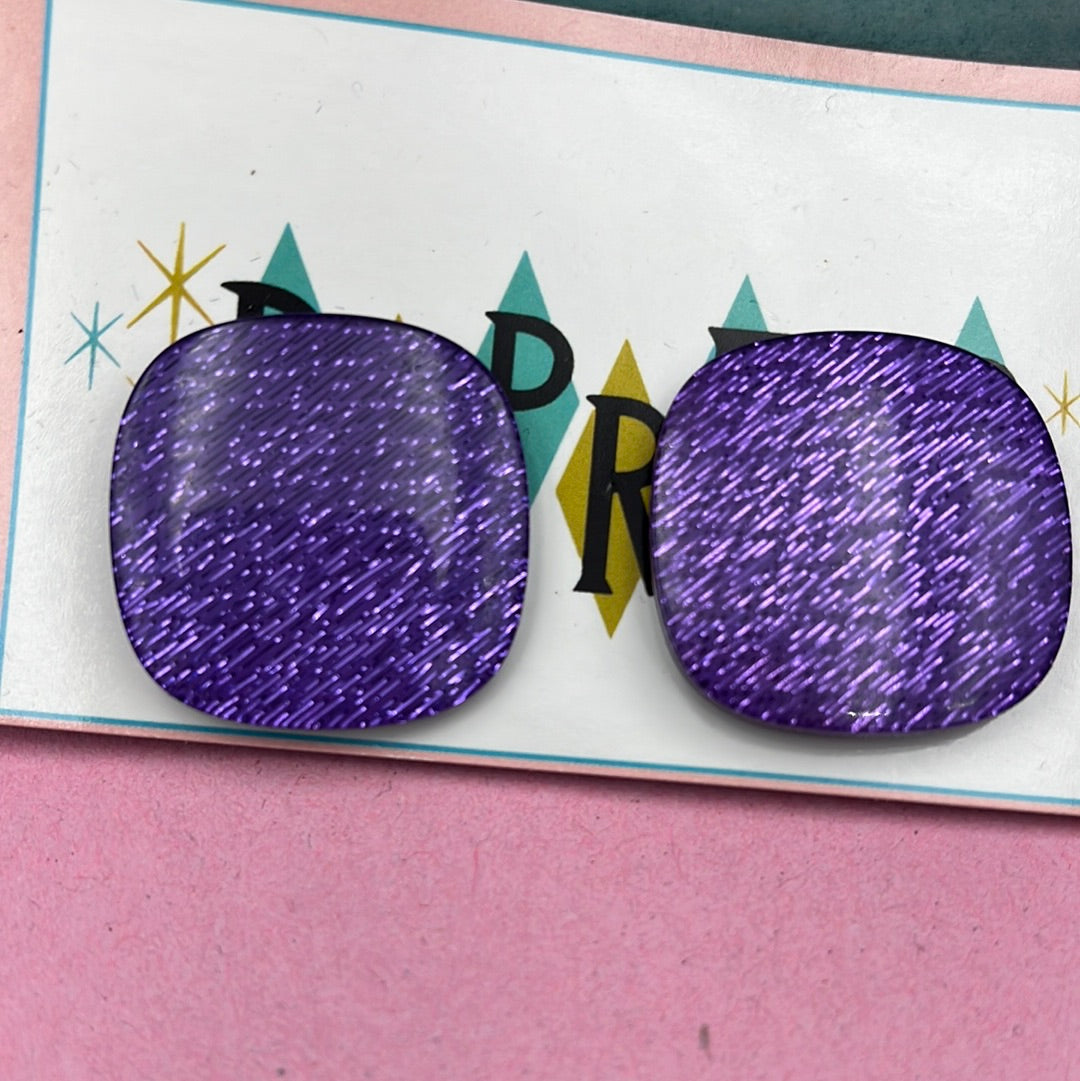Purple sparkle square clip on earring