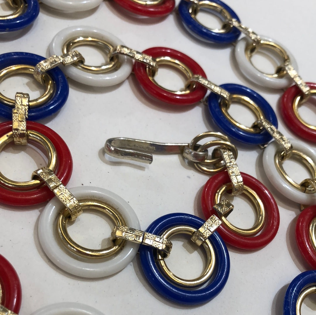 Red white and blue ring necklace/belt