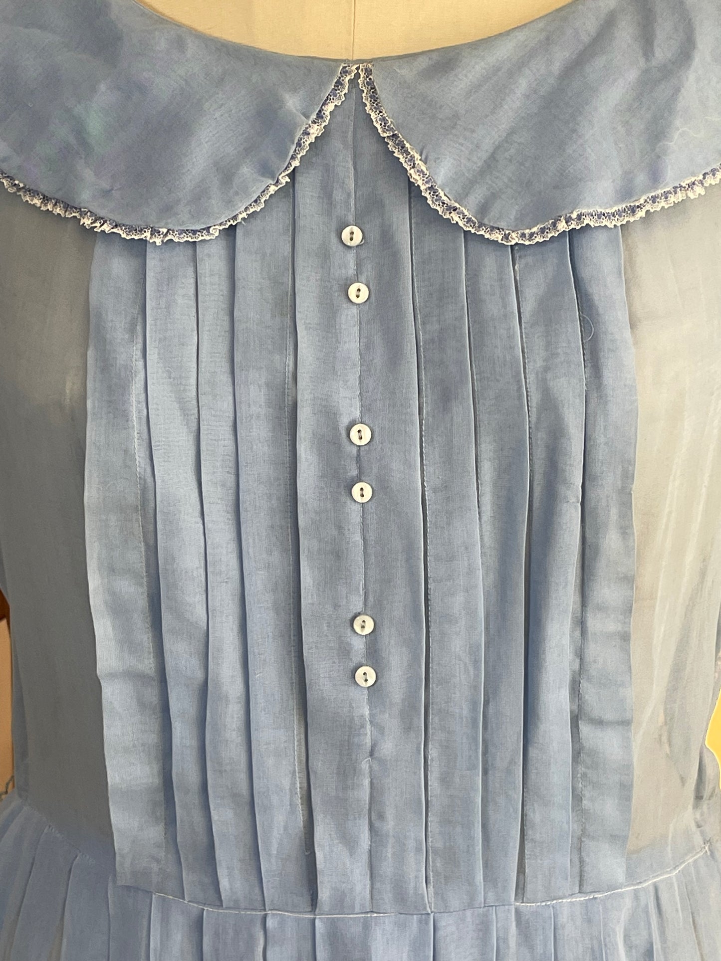 Blue Pleated Sheer Day Dress
