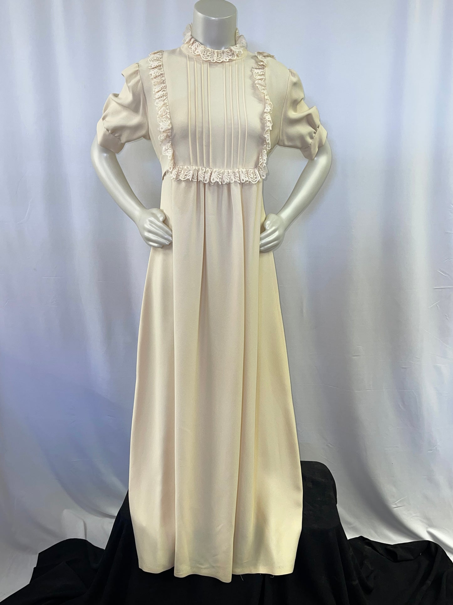 70s Beige Polyester Full Length Dress