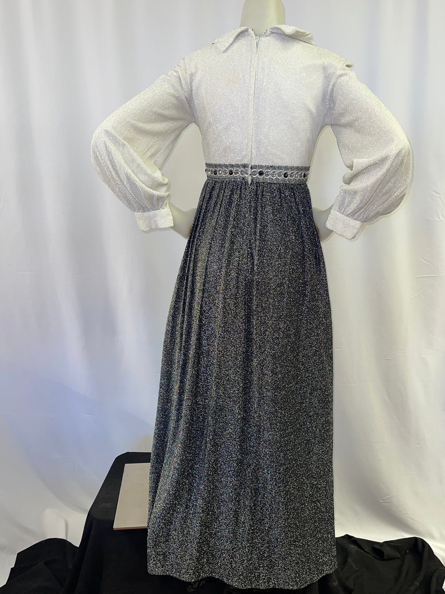 70s White and Black Sparkly Dress