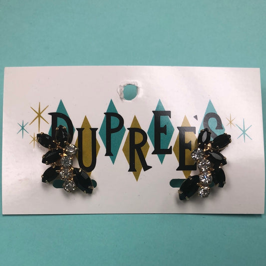 Black and Silver Crystal clip on earrings