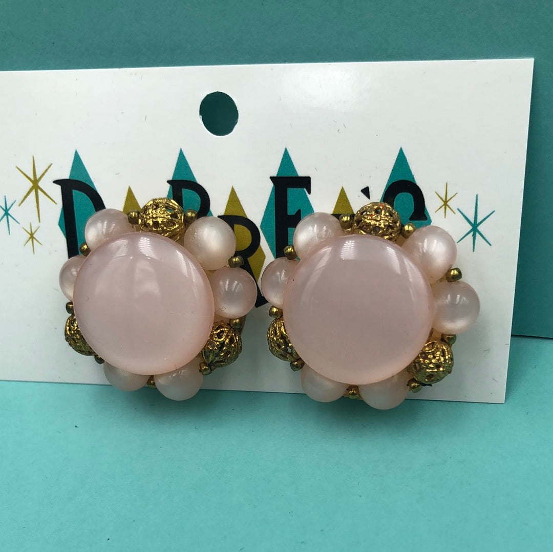 Pink and Gold round clip on earrings