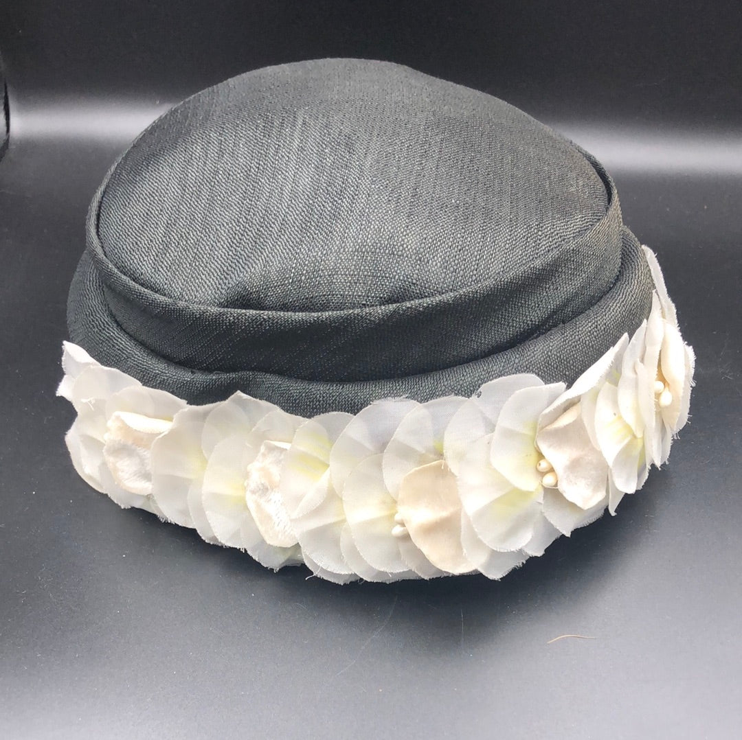 Black hat with floral brim