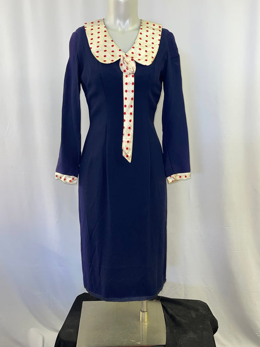 40s Blue Dress with Red Polka-dots