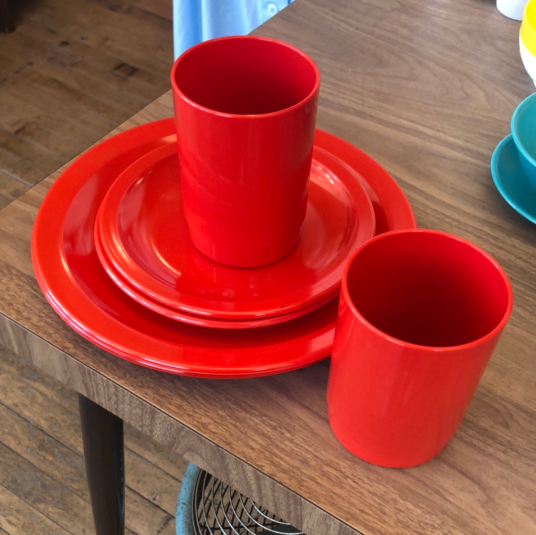 Red Texas Ware acrylic place setting