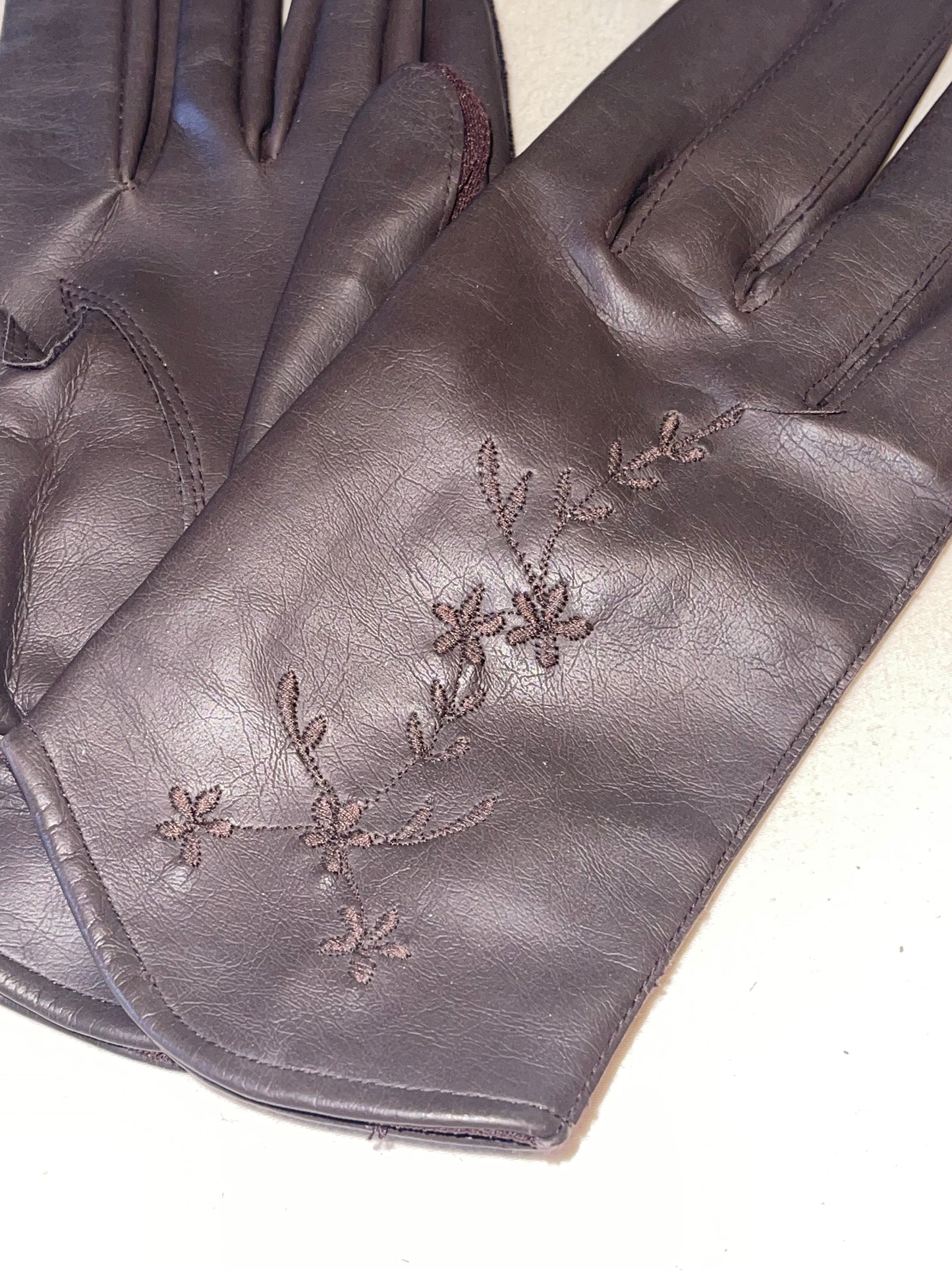 Brown Faux Leather Driving Gloves