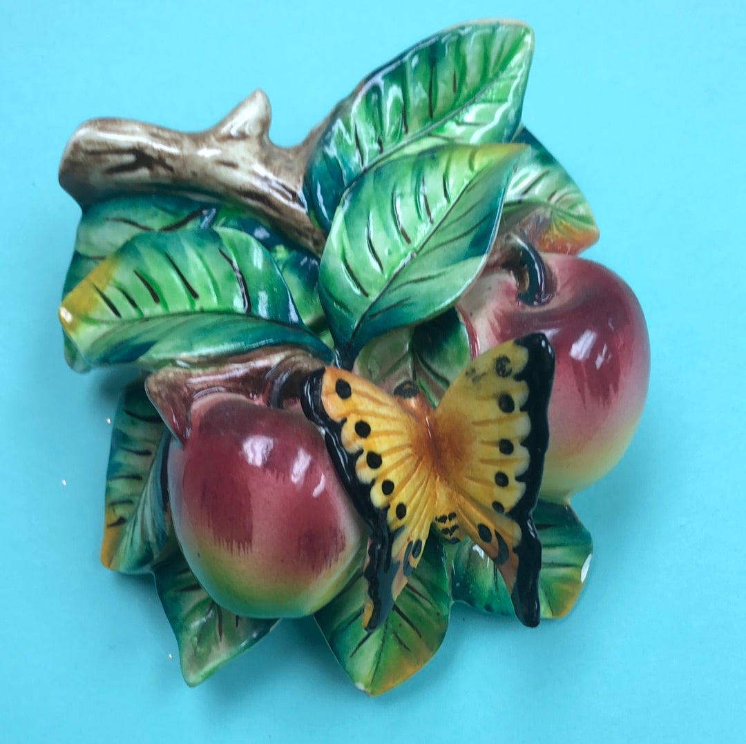 Wall hung apples and butterfly vase