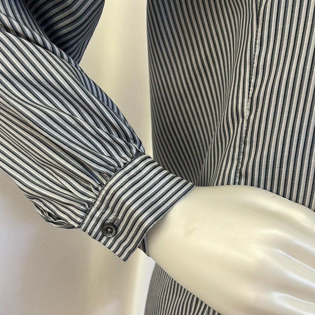 80s Gray striped long sleeved dress blouse