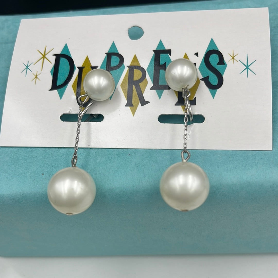 Clip on Dangling Pearl Earrings