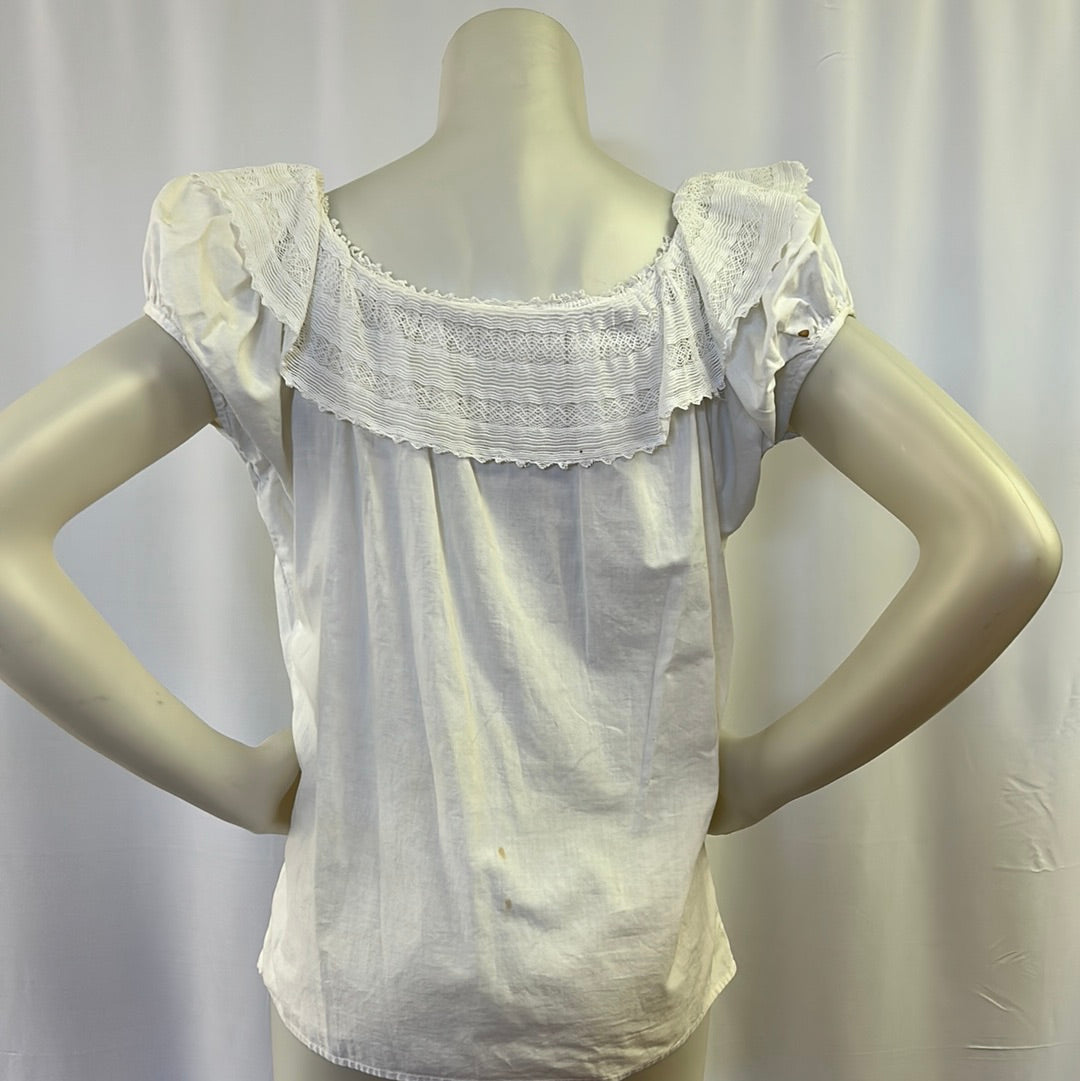 70s Ruffled White Peasant Top