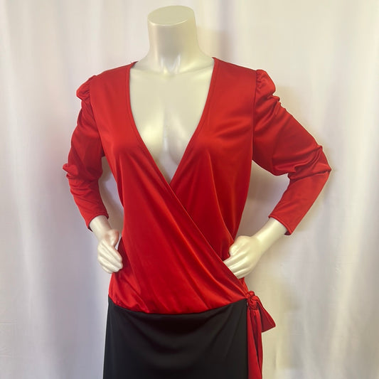 Red and Black V-Neck Party Dress