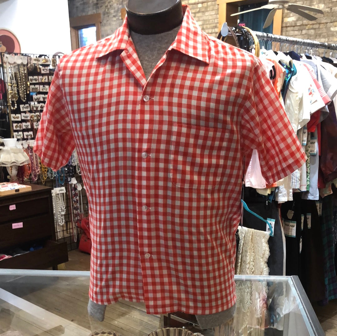 Red and White check short sleeve shirt