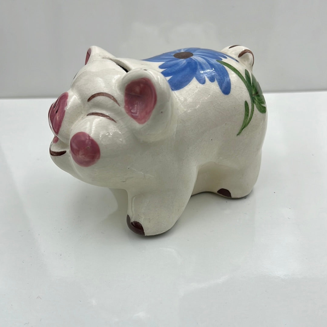 Piggy Bank Blue Flower