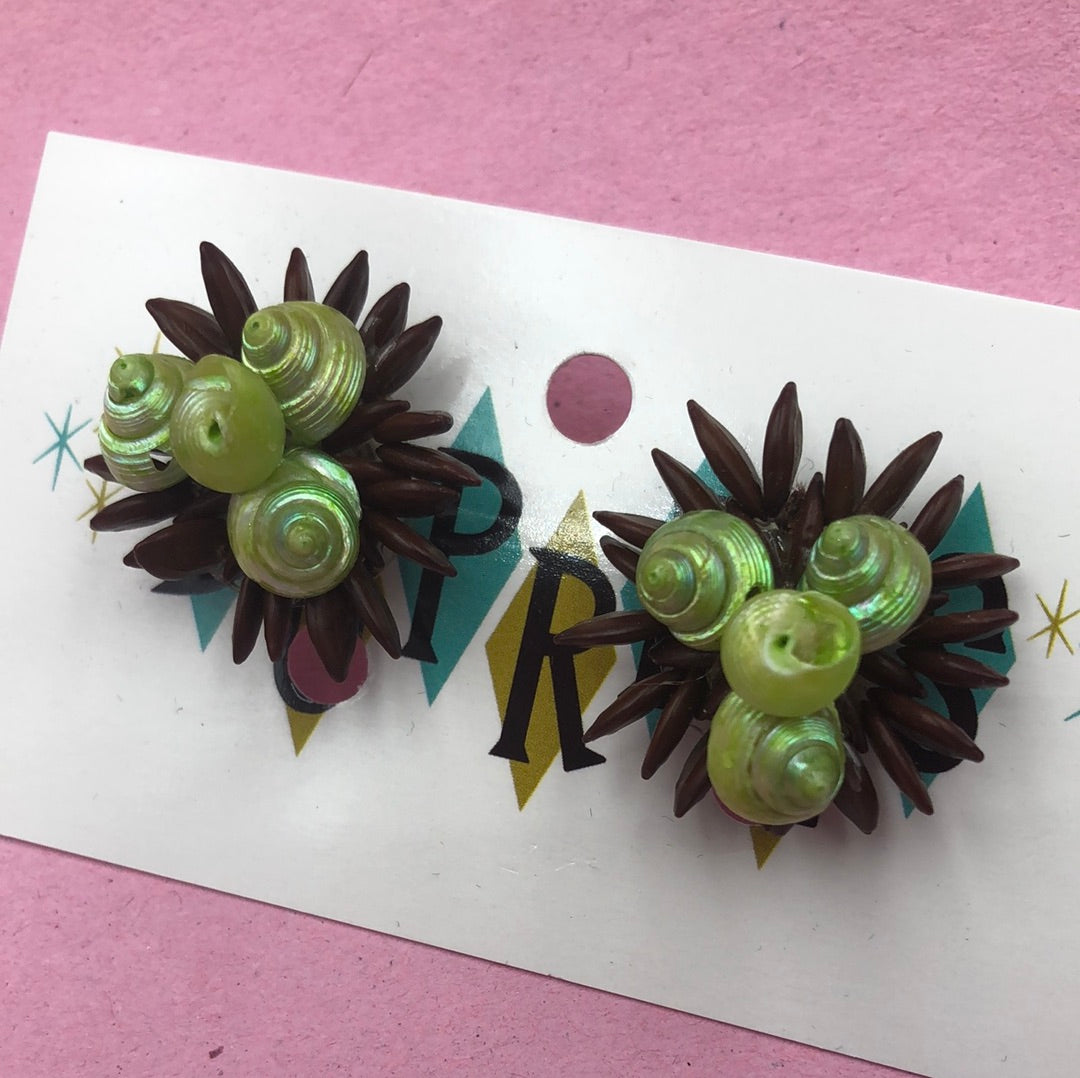 Green and Brown Shell Cluster Earrings