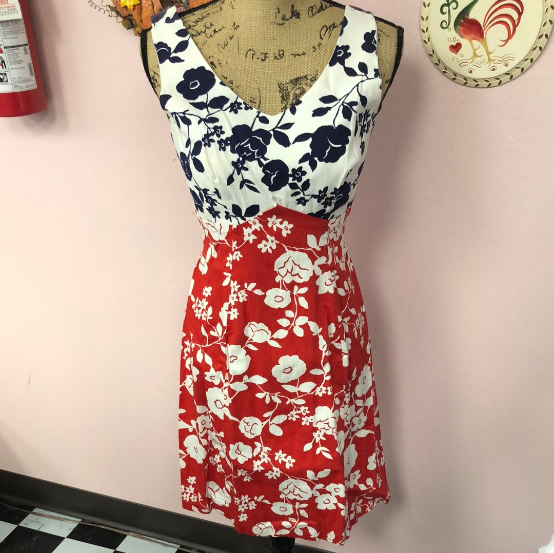 Red, White and Blue Floral Dress