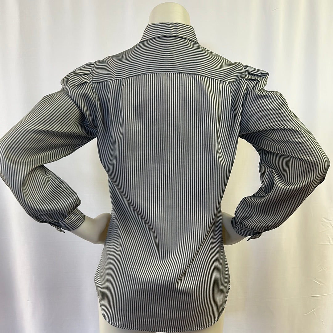 80s Gray striped long sleeved dress blouse