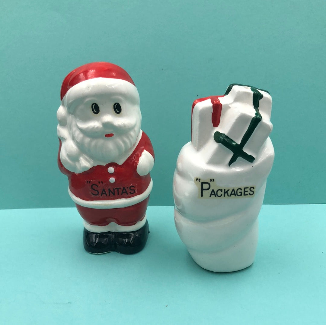 Ceramic Santa and Bag of Packages salt and pepper shakers