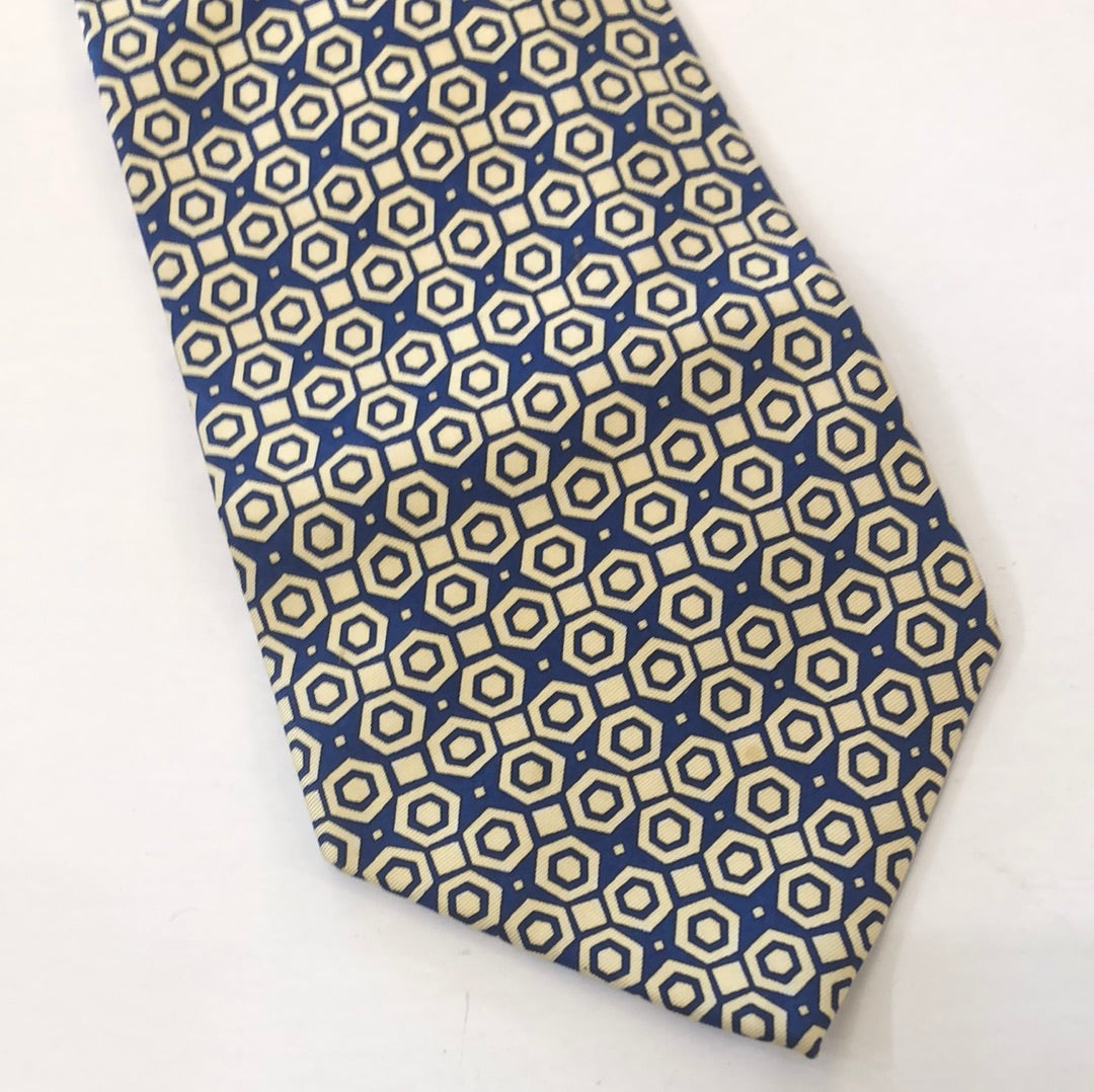 Blue tie with Yellow Hex pattern