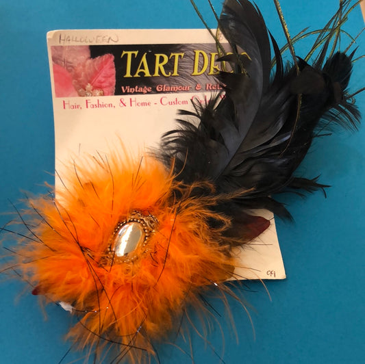 Tart Deco orange and black hair feather
