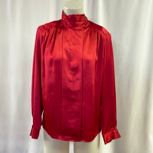 80s Red High Neck Blouse