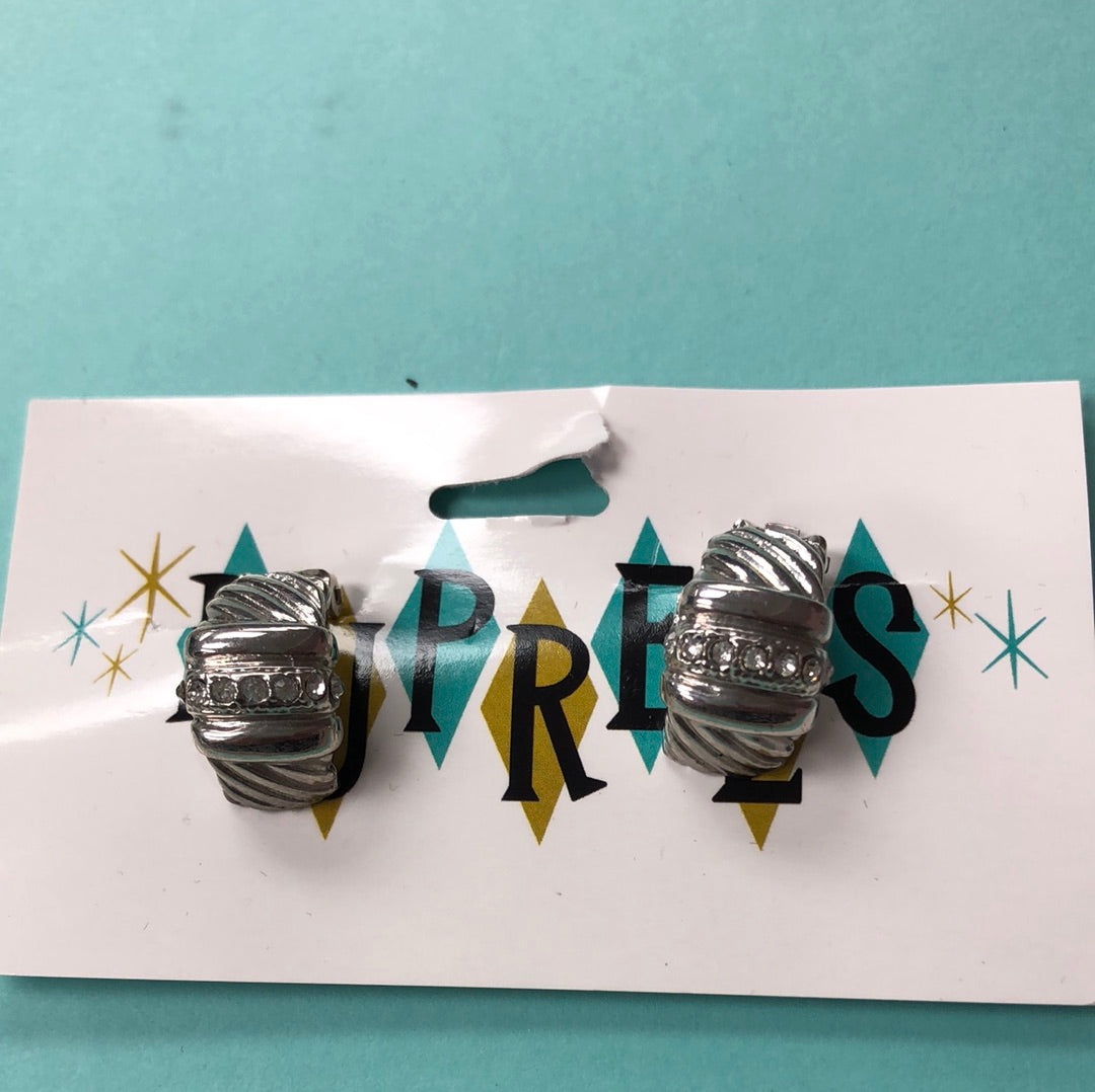 Silver wide detailed hoop clip on earring