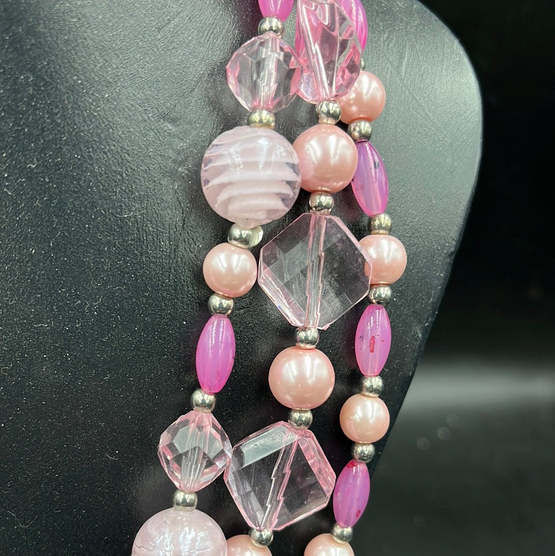 Pink crystal and Pink pearl 19” necklace