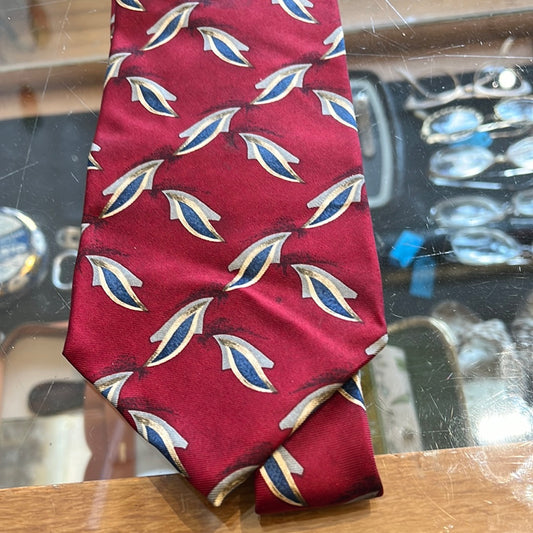 Red tie with diagonal pattern