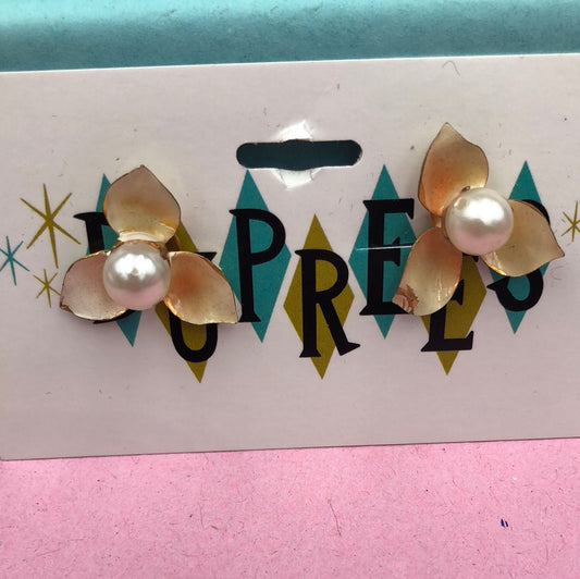 Peach Flower Clip On Earring