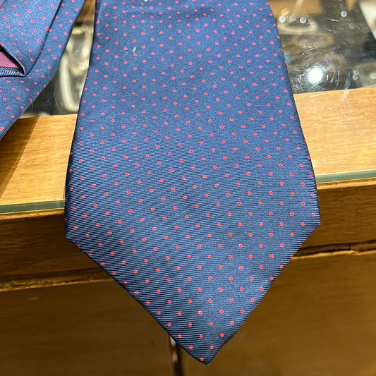 Navy Blue tie with Red polka dots