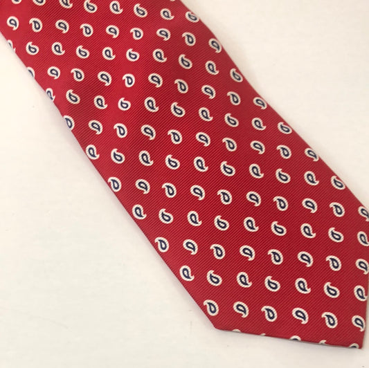 Red tie with blue and white paisley