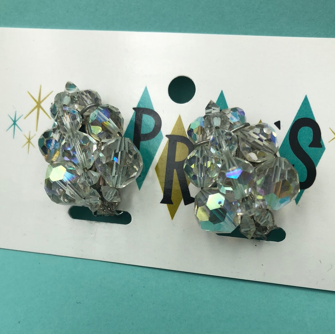 Aurora Borealis  bead cluster clip on earrings