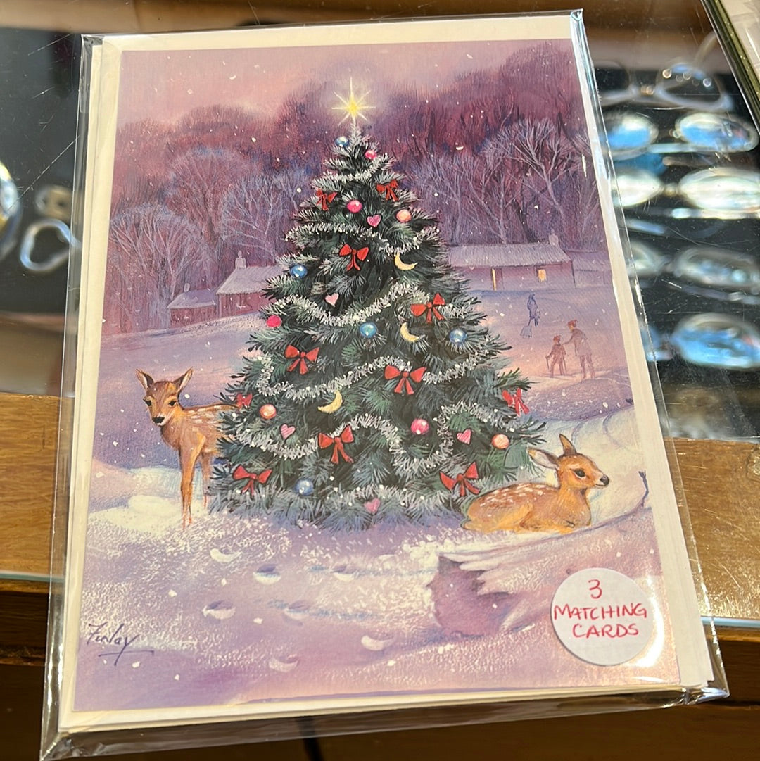Tree and wildlife holiday card three pack