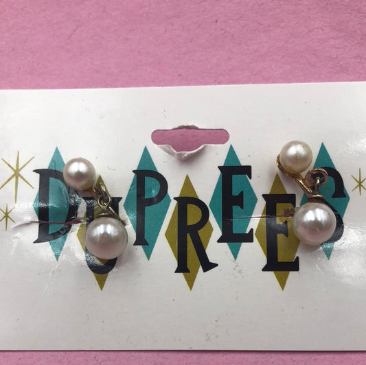 Faux Pearl dangle clip on earrings