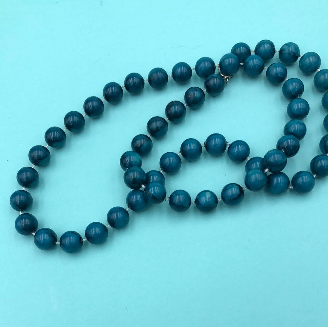 Dark Teal and Black marbelized bead necklace